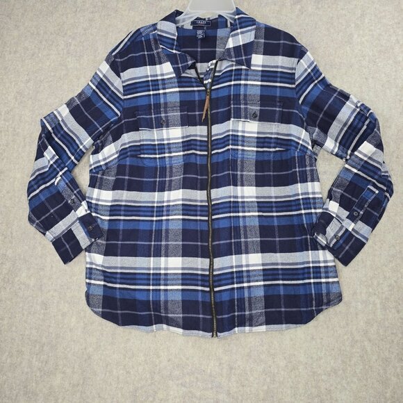 Chaps Denim Womens Plaid Flannel Jacket With Zipper Closure Size 2X - Picture 1 of 6